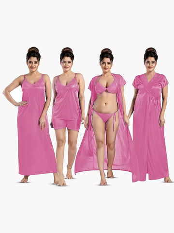 6 pcs Premium Nightwear Set - Bright pink