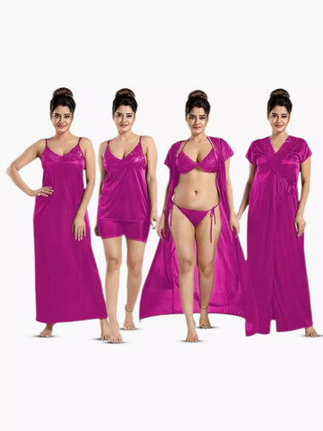 6 pcs Premium Nightwear Set - Magenta