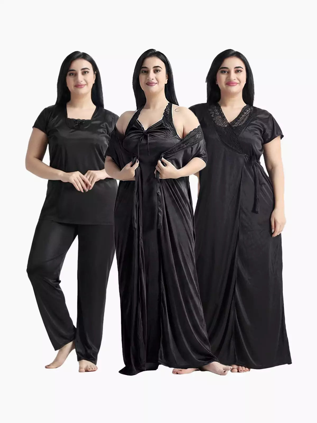 4-Part Black Premium Nightwear Combo