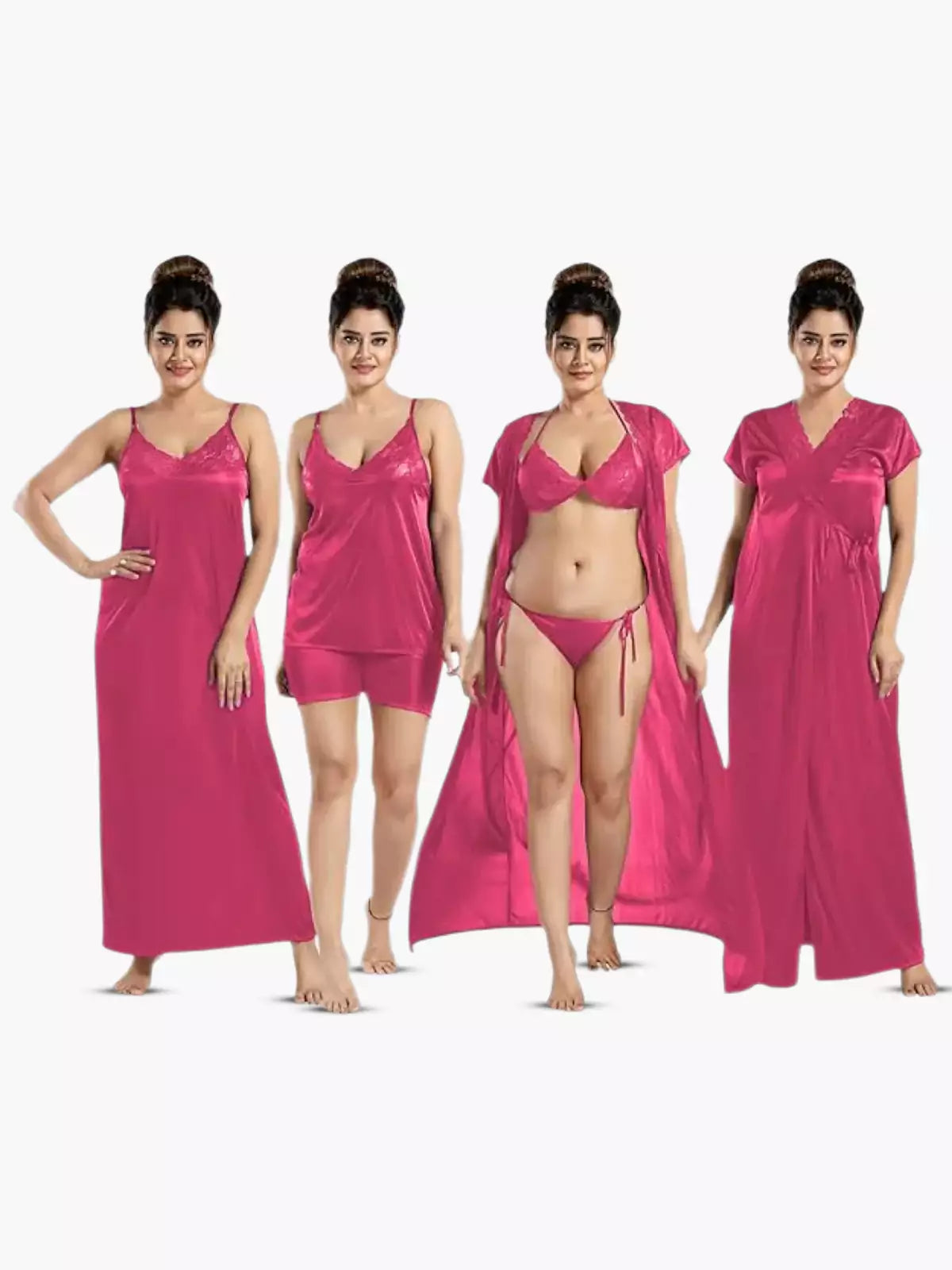 6 pcs Premium Nightwear Set - Dark pink