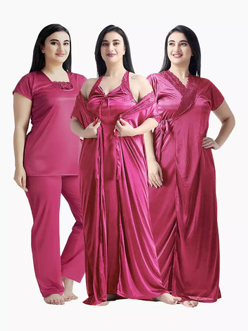 4-Part Dark Pink Premium Nightwear Combo